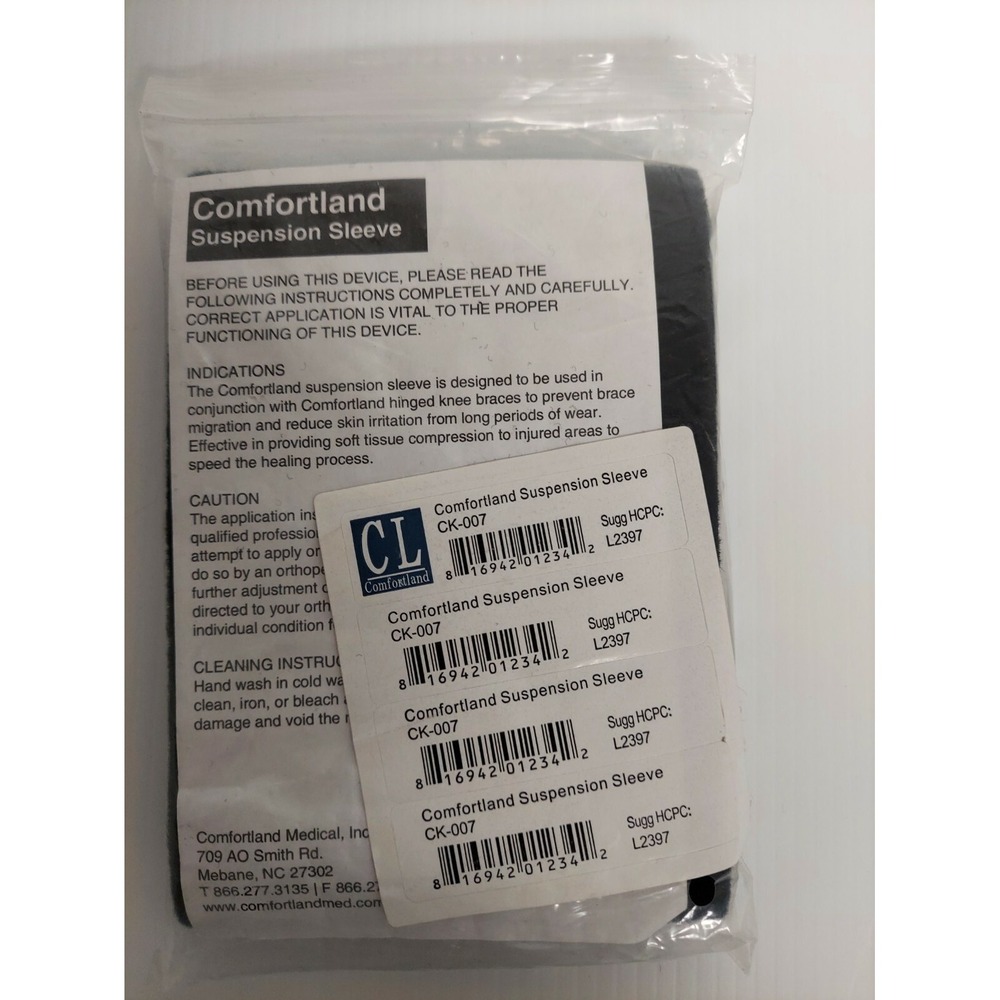 NEW Comfortland Black Medical Suspension Sleeve Knee Brace # CK‑007